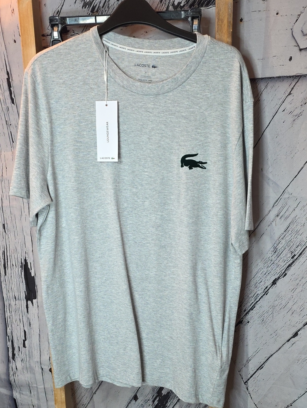 Lacoste Light Gray Short Sleeve Crewneck Tee with Green Crocodile Loungewear Tee
